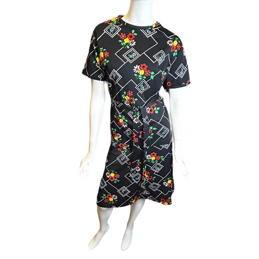 70s Vintage Sears Fashion Top Skirt Set Black